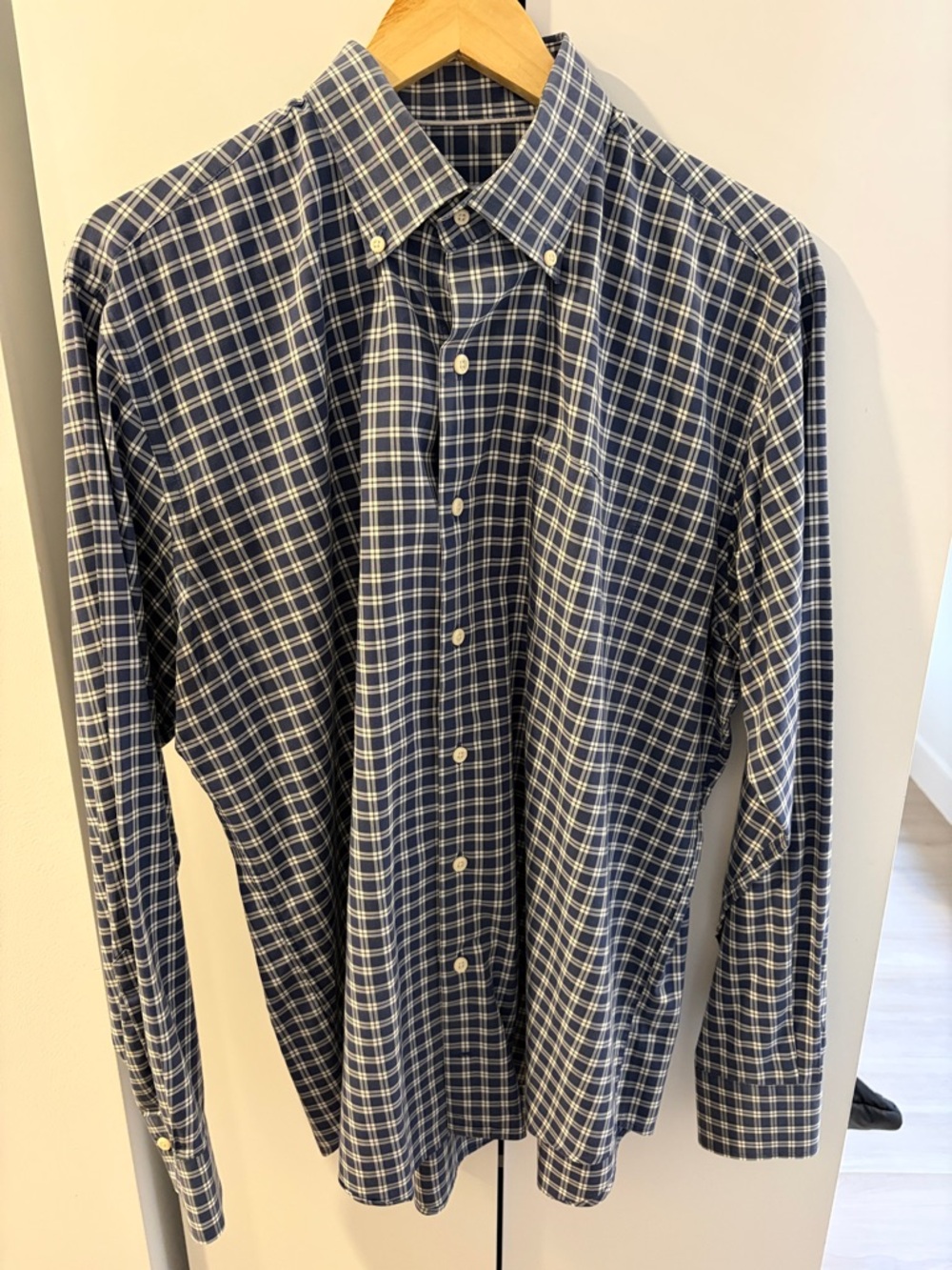 Peter Millar Navy and White Plaid Button-Down Shirt